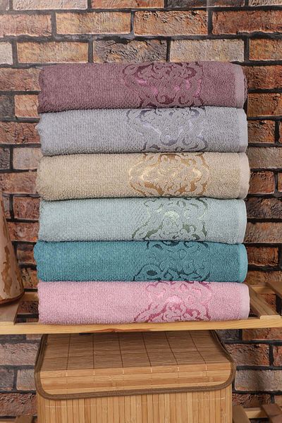 Mira Home Set of 6 Hand Face Towels Colorful 100% Cotton Shahmeran Pattern