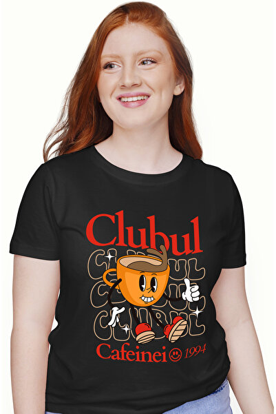 StoryGift Romania Tricou Femei Clubul Cafeinei ceasca de cafea fericita cu im...