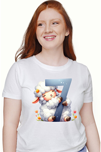 StoryGift Romania Tricou Femei cu cifra 7, ilustratie, pentru copii, scoala, elev, oita, floricele WHT_XS