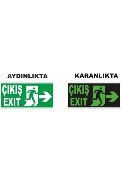 ünalgrup Çıkış Acil Çıkış Sağ Ok Fosforlu Levha 12x25 cm Dekota Kolay Montaj İş Yeri için Fotolümen