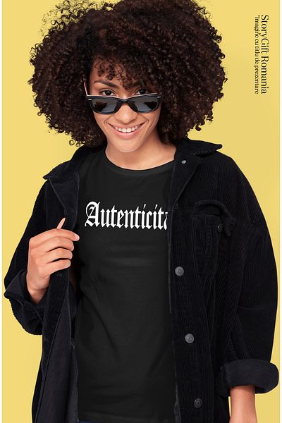 StoryGift Romania Tricou Femei Autenticitate, Mesaj Motivational, Cuvant, Text Inspirational, Self BLK_XL