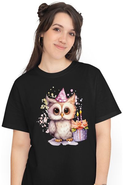 StoryGift Romania Tricou Femei cu o bufnita la aniversarea ei, ilustratie, zi...