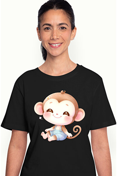 StoryGift Romania Tricou Femei cu o maimutica vesela, ilustratie, imbujorata,...