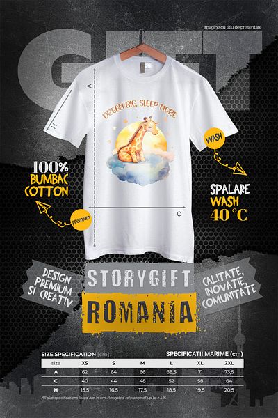 StoryGift Romania Women's T-shirt with a little zebra sleeping and dreaming with the message "Dream big, sleep WHT_L