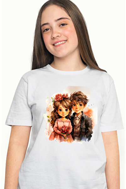 StoryGift Romania Tricou Femei cu o fetita si un baietel, flori, rochie, clas...