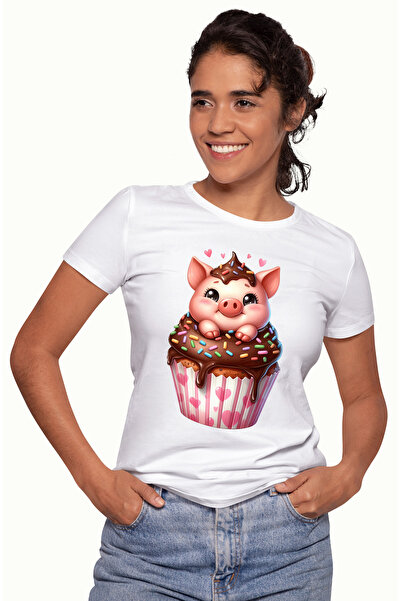 StoryGift Romania Tricou Femei cu un porcusor care sta intr-o briosa, inimioa...
