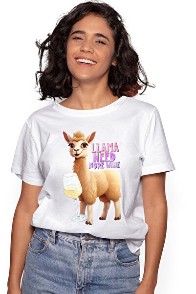 StoryGift Romania Tricou Femei cu lama si cu un pahar cu vin cu mesajul "Llam...