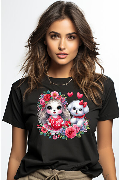 StoryGift Romania Tricou Femei cu o catelusa si un catel, veseli, ilustratie,...