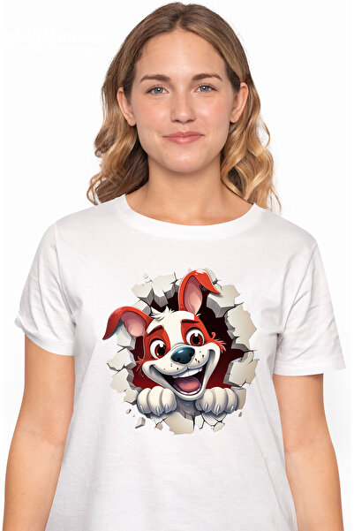 StoryGift Romania Tricou Femei cu un catel nebunatic, ilustratie, scoate capu...