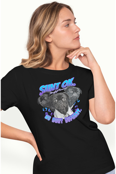 StoryGift Romania Tricou Femei Caini pug text nu sunt suparat sunt ok cu impr...