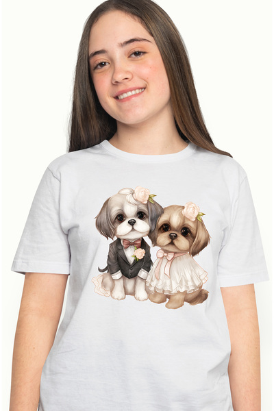 StoryGift Romania Tricou Femei cu o catelusa si un catel, ilustratie, fustita...