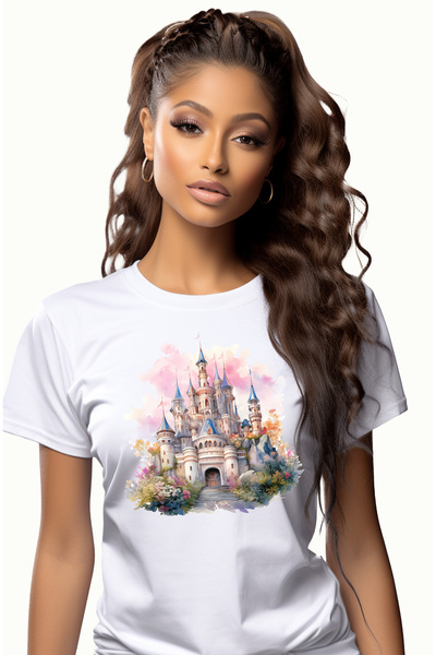 StoryGift Romania Tricou Femei cu palatul Disney, ilustratie, flori, plante, ...