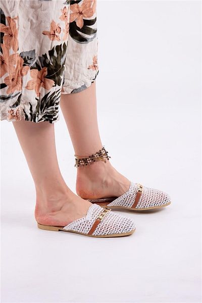 lovitto Buckle Detailed Knitwear Women's Slippers
