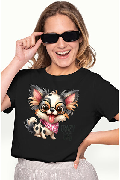 StoryGift Romania Tricou Femei cu un catel cu ochelari, ilustratie, vesel, ne...