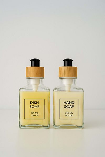 Jenisa Set of 2 Clear Glass Soap and Detergent Dispenser with Bamboo Lid – Elegant and Natural Design