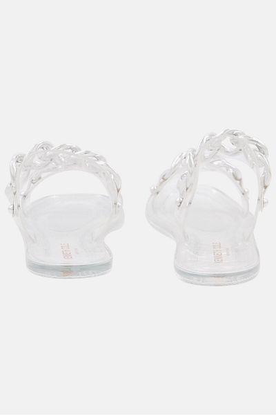 Reaction by Kenneth Cole Women Neko Chain Jelly Slip On Casual Flats, Transparent/silver