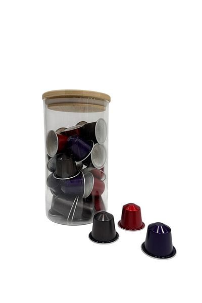 Nespresso Ispirazione Capsule Coffee (Naples - Arpeggio - Rome) 30 Pieces + Glass Storage Box Gift