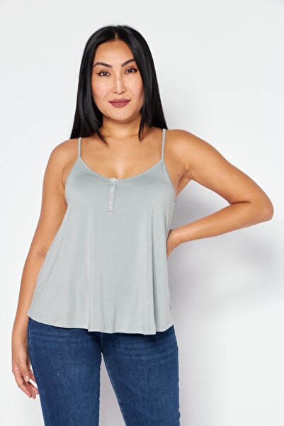 Gentle Fawn Women Henley Neck Sleeveless Solid Tank Top, Seafoam