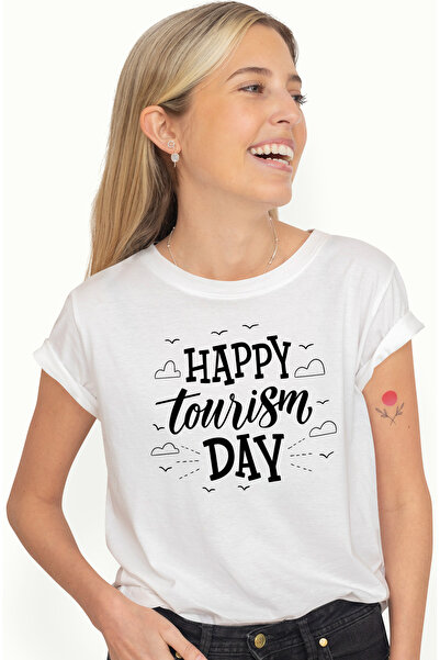 StoryGift Romania Tricou Femei cu urarea in engleza "Happy tourism day" - zi de turism fericita c WHT_S