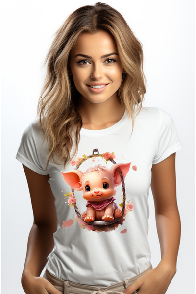 StoryGift Romania Tricou Femei cu un purcelus care se da in leagan, ilustrati...