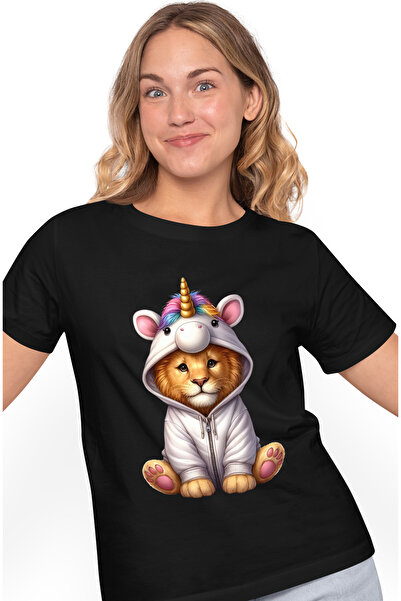 StoryGift Romania Tricou Femei cu un pui de leu costumat intr-un unicorn, ilu...