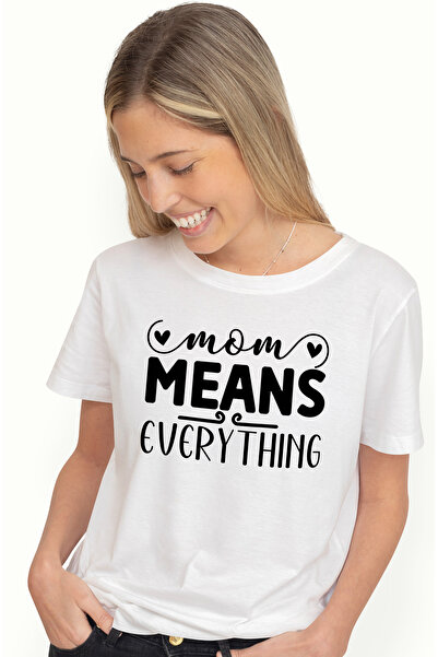 StoryGift Romania Tricou Femei cu inimioare pentru mamele iubite cu mesajul "Mom means everything" WHT_XL