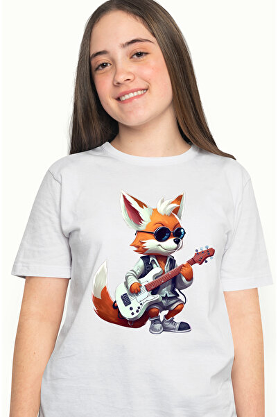 StoryGift Romania Tricou Femei cu un vulpoi care canta la chitara, ilustratie...