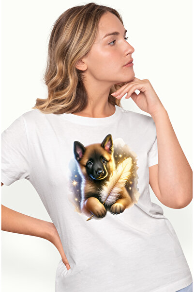 StoryGift Romania Tricou Femei cu un catel lup care tine in mana o pana "ferm...