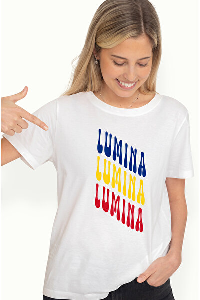 StoryGift Romania Tricou Femei Cuvantul Lumina, in Culorile Steagului Romaniei, Rosu, Galben, Alba WHT_M