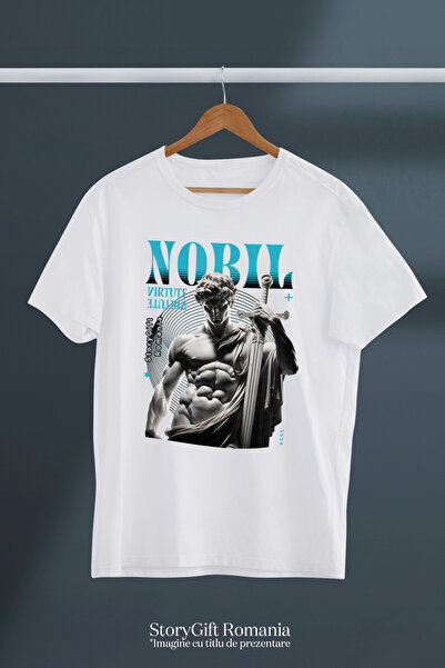 StoryGift Romania Tricou Femei Bust De Statuie Greceasca Cu Sabie Nobil Virtute Cu Imprimeu Pe Fat Wht_l
