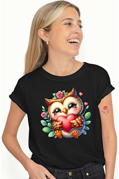 StoryGift Romania Tricou Femei cu o bufnita micuta care tine in brate o inima...