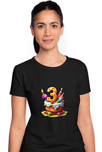 StoryGift Romania Tricou Femei cu tort cu cifra 3, trei ani, ilustratie, pent...