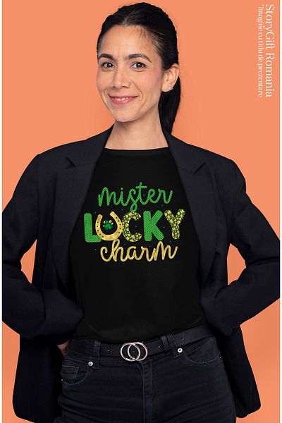 StoryGift Romania Tricou Femei Cu Mesajul "mister Lucky Charm", Ilustratie, Motivational, Domnul, Blk_m