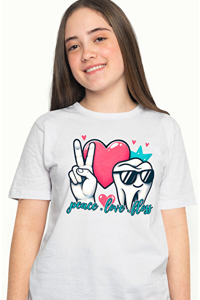 StoryGift Romania Tricou Femei cu mesajul "Peace. Love. Floss", profesie, ilu...