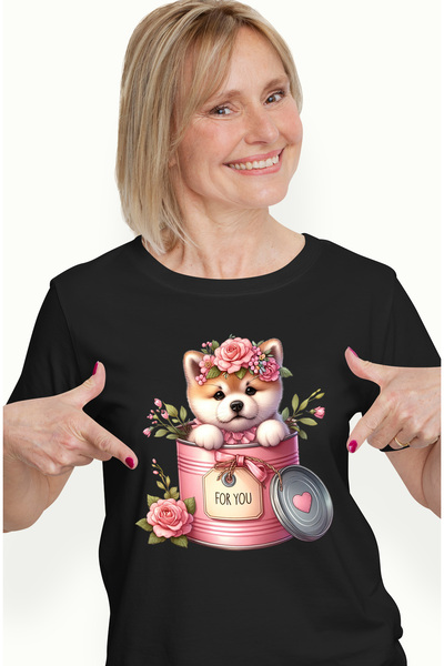 StoryGift Romania Tricou Femei cu un catelus Akita Inu care iese dintr-o cons...