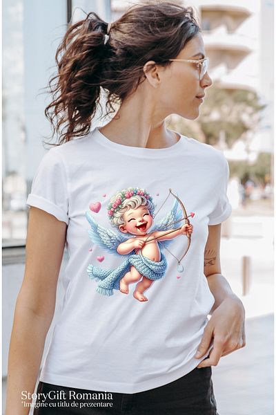 StoryGift Romania Tricou Femei cu o pisica speriata, uimita, ilustratie, pictura celebra, mare, ap WHT_L