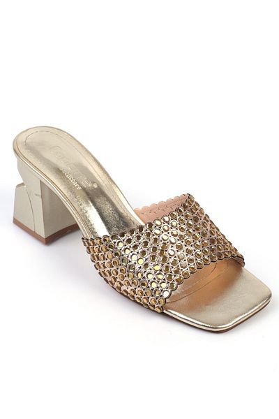 Capone Outfitters Γυναικείες παντόφλες Lora με μεσαίο τακούνι Blunt Toe Stone