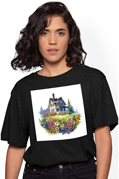 StoryGift Romania Tricou Femei cu o casa aproape de padure, ilustratie, natur...