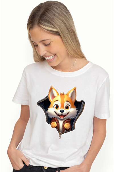 StoryGift Romania Tricou Femei cu un vulpoi care a deschis un fermoar, ilustr...