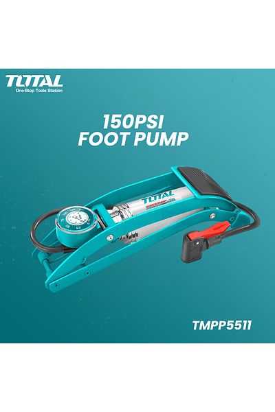 TOTAL Compact Foot Pump with Pressure Gauge – Portable Tire Inflator for Cars, Durable Design