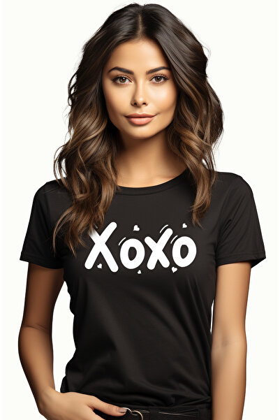 StoryGift Romania Tricou Femei cu inimioare si textul "Xoxo" - pupici cu impr...
