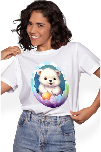 StoryGift Romania Tricou Femei cu un urs polar care iese dintr-un ou spart, i...