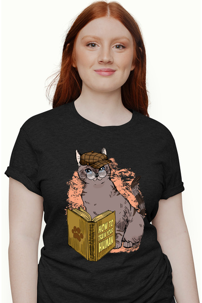 StoryGift Romania Tricou Femei cu o pisica, detectiva, ochelari, vrea sa inve...