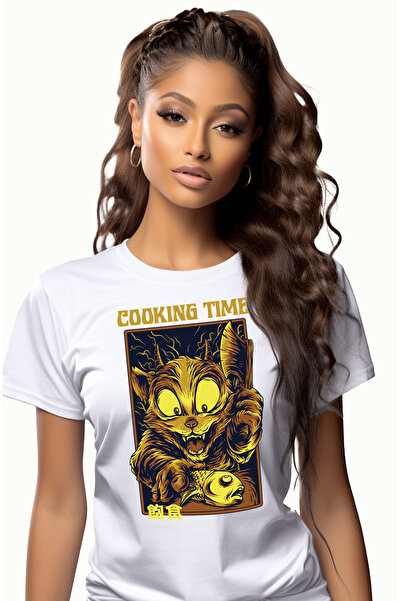 StoryGift Romania Tricou Femei Cu Portret Pisica Nebuna Cu Un Cutit Si Peste ...