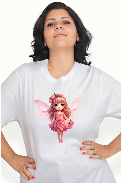 StoryGift Romania Tricou Femei cu o fetita dragalasa cu aripi de zana, ilustratie, flori, rochita, WHT_XS