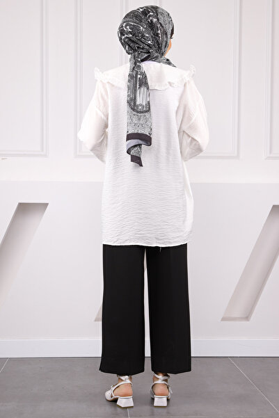 İmajButik Ecru Baby Collar Bow Detailed Shirt