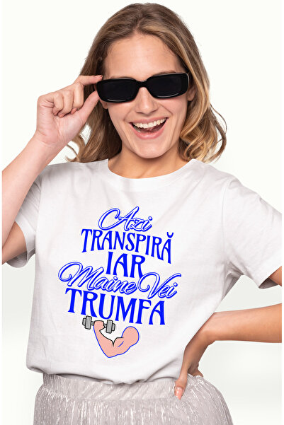 StoryGift Romania Tricou Femei Mesaj Motivational Sport transpira Azi Iar Mai...