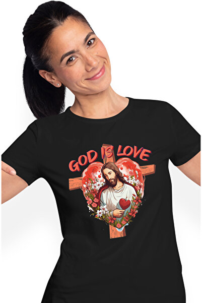 StoryGift Romania Tricou Femei cu mesajul "God is love", religie, ilustratie,...