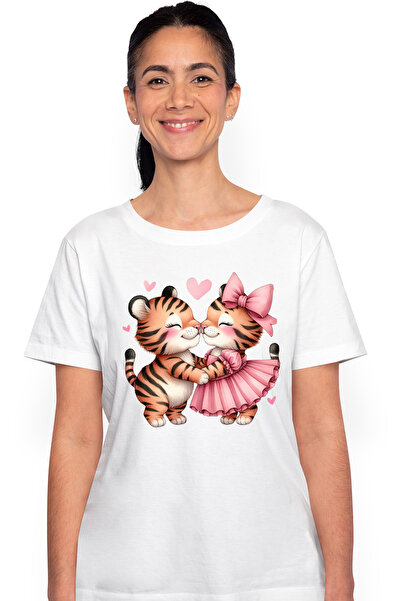 StoryGift Romania Tricou Femei cu 2 tigri, ilustratie, apropiere, prietenie, ...