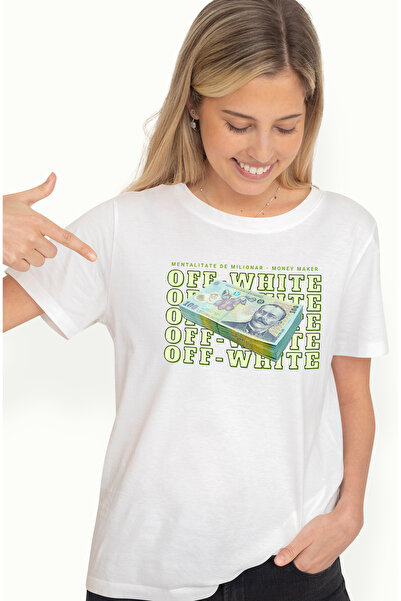 StoryGift Romania Tricou Femei OFF-WHITE - 100 Lei Romanesti, cu imprimeu pe ...